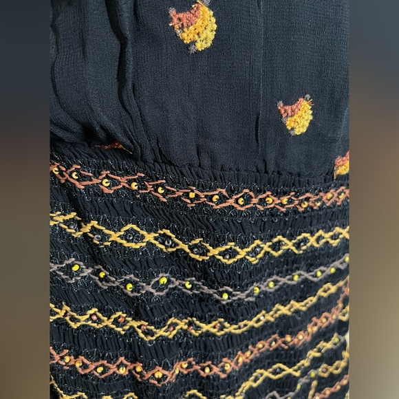 Farm Rio | Long Sleeve Crepe Smocked Mini Dress | Embroidery & Beads | XL - Picture 5 of 8